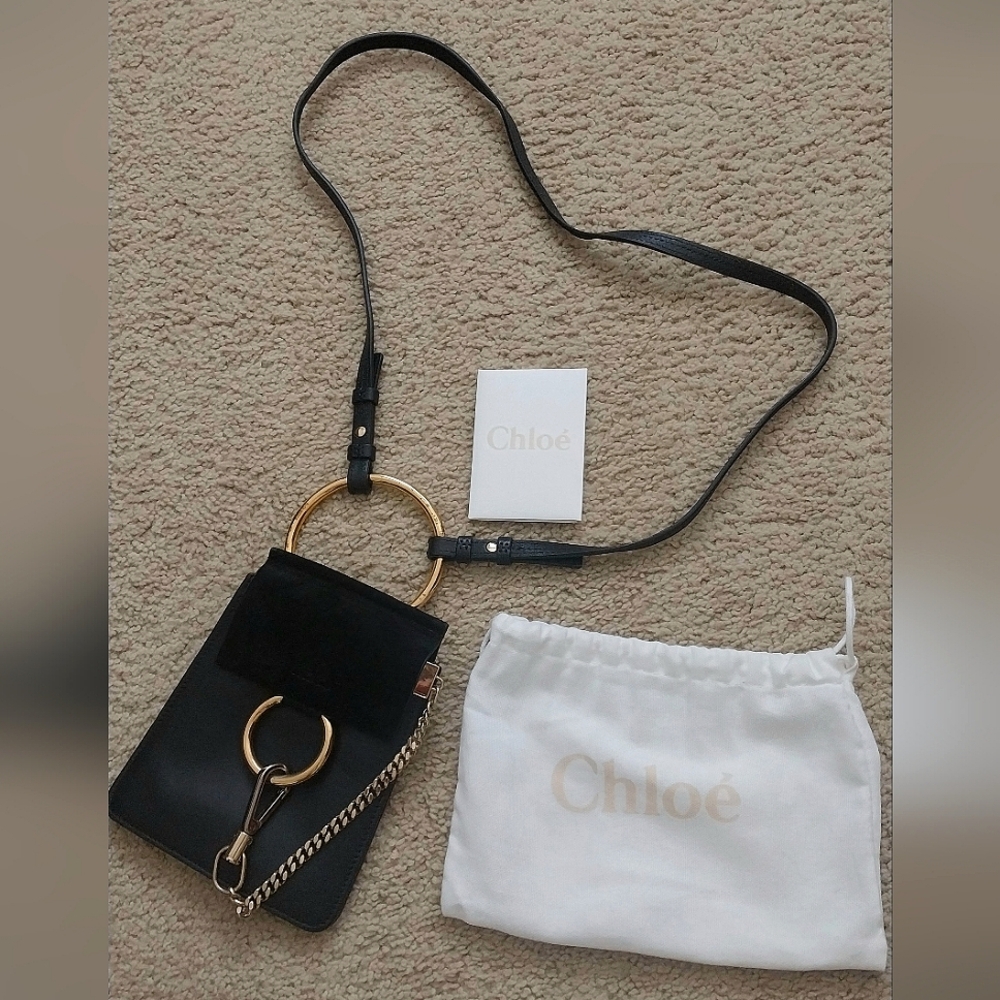 Chloe Faye Bracelet Crossbody Bag Leather and Suede Mini (black)